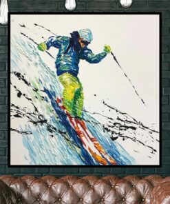 Abstract Skier Painting Skier Artwork Large Skier Abstract Painting | ABRUPT DOWNHILL