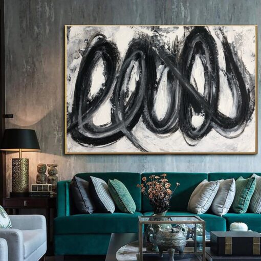 Buy Abstract Spiral Painting Black And White Paintings On Canvas 30x40 Oil Painting Aesthetic Fine Art Modern Art Loop Wall Art for Living Room | SPIRAL online shopping cheap