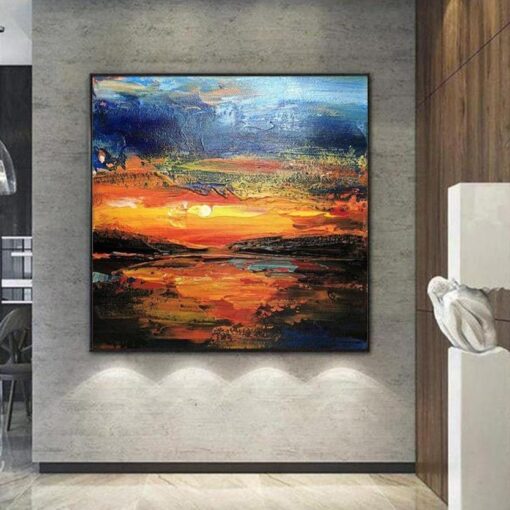 Buy Abstract Sunset Paintings On Canvas Original Colorful Painting Abstract Seascape Modern Paintings Large Wall Art | HEAVENLY FIRE online shopping cheap