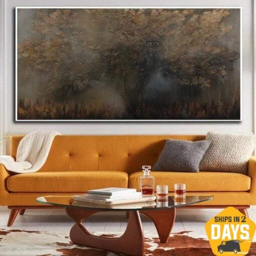 Buy Abstract Tree of Life Painting Canvas Deep Brown Painting Nature Wall Art Hand Painted Art Wall Hanging Decor over Fireplace | TREE OF CHANGES 28"x48" online shopping cheap