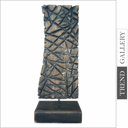Buy Abstract Vertical Ribbed Wood Sculpture Black and Brown Wood Table Figurine Creative Desktop Art | SATELLITE 19.3"x7.5" online shopping cheap