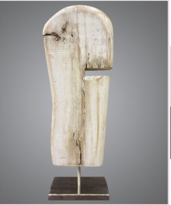 Abstract Vertical Wood Sculpture Modern White Wood Ribbed Desktop Art Original Table Figurine for Room Decor | TRIGGER 22"x7"