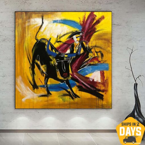 Buy Abstract Wall Art Bullfight Painting Corrida Wall Art Yellow Paintings On Canvas Modern Wall Art Living Room Framed Art | SPANISH MOTIVES 72"x72" online shopping cheap