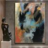Abstract Wall Art Original Artwork on Canvas: Colorful Textured Paintings in Black, Blue and Red Colors Wall Decor | DARK SILHOUETTE