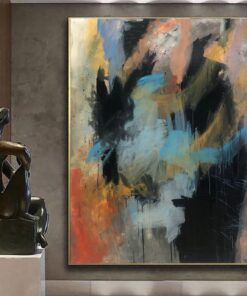 Abstract Wall Art Original Artwork on Canvas: Colorful Textured Paintings in Black, Blue and Red Colors Wall Decor | DARK SILHOUETTE
