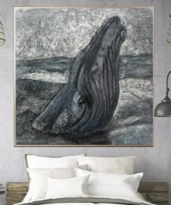 Abstract Whale Painting on Canvas Original Animal Wall Art Heavy Textured Artwork Monochrome Painting for Aesthetic Room Decor | WHALE