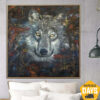 Buy Abstract Wolf Paintings On Canvas Original Realistic Painting Wolf Wall Art Animal Artwork Wild Animal Living Room Decor | PACK LEADER 27.55"x27.55" online shopping cheap