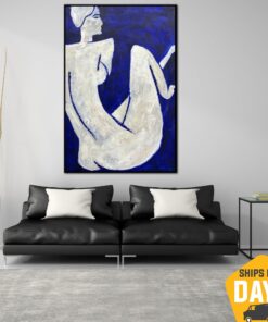 Abstract Woman Painting On Canvas Monochrome Artwork White and Blue Wall Art Decor for Home | DESOLATION 35.5"x23.7"