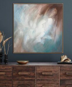 Abstract original oil painting on canvas: bright impasto painting in blue, white, brown colors as contemporary art wall decor | SKY AFTER THE STORM