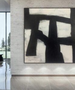Acrylic Painting On Canvas Black And White Original Franz Kline style Decor For Modern Office On Canvas Oil Abstract Black And White Art | TOTEM