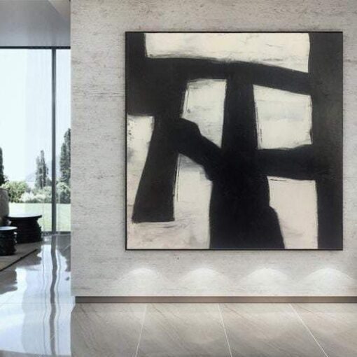 Buy Acrylic Painting On Canvas Black And White Original Franz Kline style Decor For Modern Office On Canvas Oil Abstract Black And White Art | TOTEM online shopping cheap