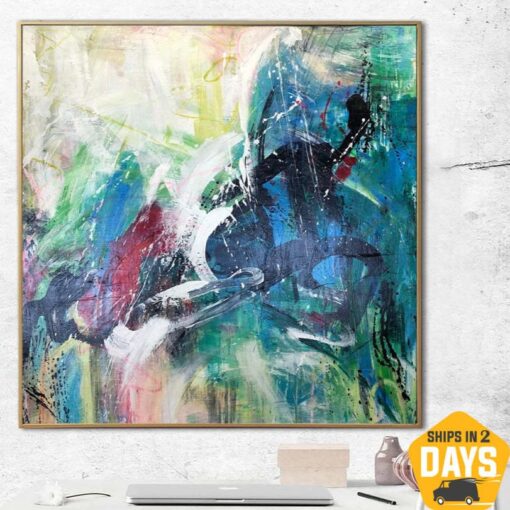 Buy Acrylic Painting On Canvas Large Blue Wall Art Blue Painting Abstract Modern Black Colors Wall Art Colorful Painting | URBAN CONCEPT 32"x32" online shopping cheap