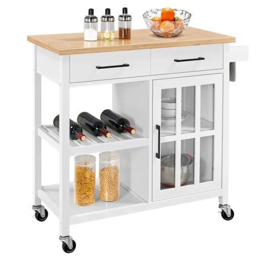 Buy Alden Design Rolling Kitchen Island Cart with Bamboo Top