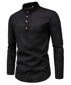 Autumn Mens Shirt Stand Collar Long Sleeve Buttons Anti-pilling Business Pullover Slim Fit Plus Size Spring Shirt for Work