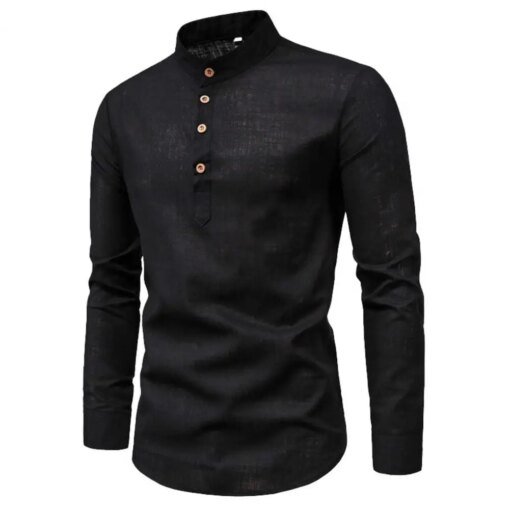 Buy Autumn Mens Shirt Stand Collar Long Sleeve Buttons Anti-pilling Business Pullover Slim Fit Plus Size Spring Shirt for Work online shopping cheap
