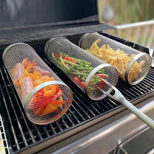 Buy Barbecue Grilling Basket Stainless Steel Camping Grilling Mesh Cooking Tool for Outdoor Picnic Camping Bonfire Party online shopping cheap