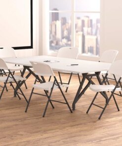 Basics Folding Plastic Chair with 350-Pound Capacity – 6-Pack, White