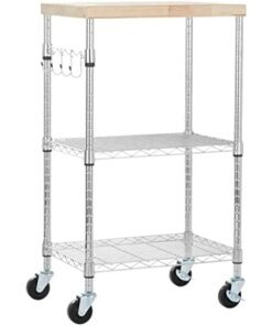 Basics Kitchen Storage Microwave Rack Cart on Caster Wheels with Adjustable Shelves, 175 Pound Capacity, 15 x 21 x 36.7