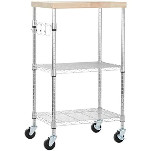 Buy Basics Kitchen Storage Microwave Rack Cart on Caster Wheels with Adjustable Shelves