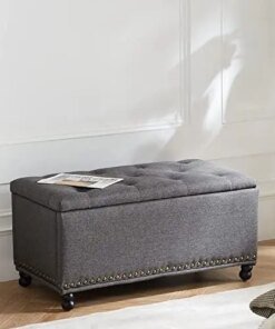 Bench, 46 inch Storage Ottoman Bench, Modern Button Tufted Ottoman for Bedroom, Living Room, End of Bed, Hallway u2013 Large Ot