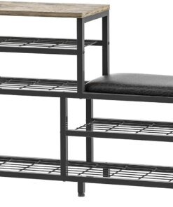 Bench 5-Tier Shoe Storage with Seat Industrial Entryway Bench Metal Storage Shelves Organizer Entry Bench Shoe Stand for Entrywa