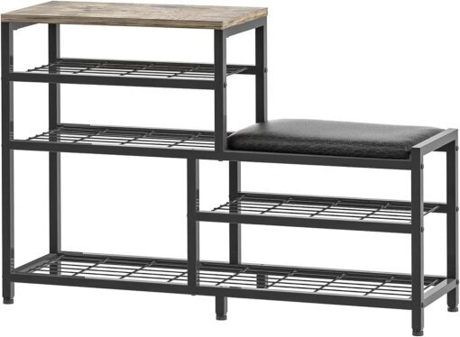 Buy Bench 5-Tier Shoe Storage with Seat Industrial Entryway Bench Metal Storage Shelves Organizer Entry Bench Shoe Stand for Entrywa online shopping cheap