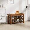 Buy Bench 5 Tier Wooden Storage Benches Rustic Solid Wood Shoe (X-Brown