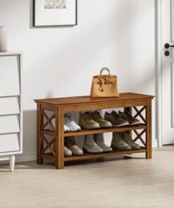 Bench 5 Tier Wooden Storage Benches Rustic Solid Wood Shoe (X-Brown,31.5″) Wooden chair Reposapiés Wiggle stool Folding stool