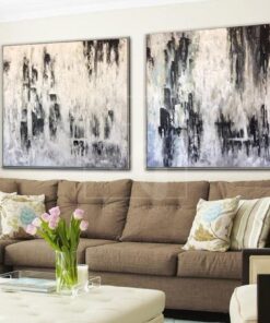 Black And White Art Original Painting Snow Break Abstract Palette Knife Art 2 Piece | RAIN COVER