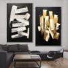 Buy Black Fine Art On Canvas Modern Wall Art Set Of 2 Paintings Gold and White | BREATHING online shopping cheap