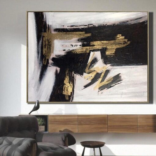 Buy Black White Artwork Fine Art Painting Gold Leaf Texture Art Home Decor Painting Oversized Wall Art | INFATUATION online shopping cheap
