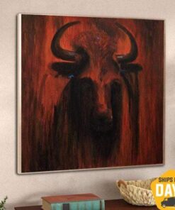 Black and Red Canvas Painting Bull Wall Art Oil Decor Bull Artwork | RED POWER 60"x60"