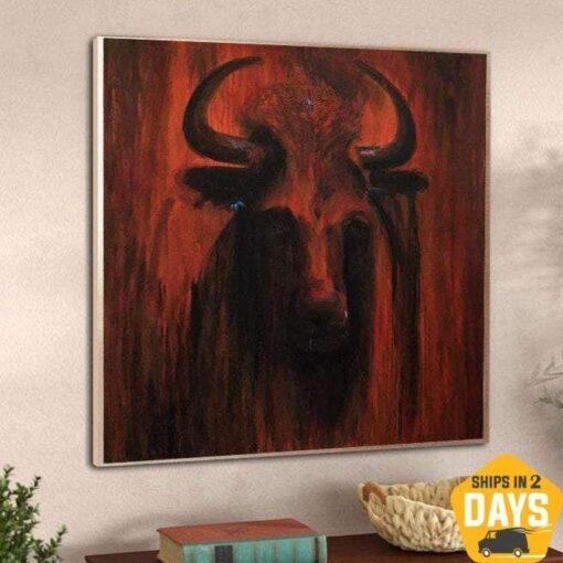 Buy Black and Red Canvas Painting Bull Wall Art Oil Decor Bull Artwork | RED POWER 60"x60" online shopping cheap