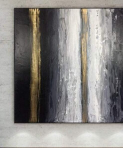 Black and White Artworks on Canvas Gray Modern Painting Gold Leaf Art Oversized Painting Minimalist Wall Art Decor Canvas Painting | GOLD ROAD