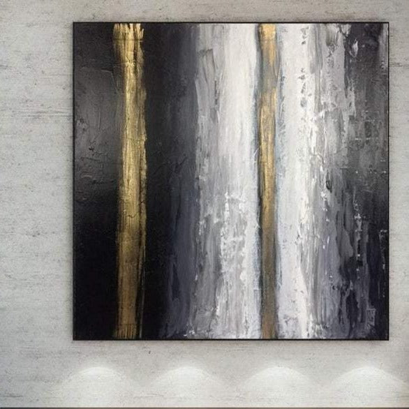 Buy Black and White Artworks on Canvas Gray Modern Painting Gold Leaf Art Oversized Painting Minimalist Wall Art Decor Canvas Painting | GOLD ROAD online shopping cheap