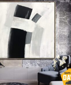 Black and White Painting Minimalist Art Canvas Contemporary Artwork Abstract Canvas Wall Art Modern Painting for Home Decor | SILENT SHAPES 32"x32"