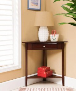 Brand Walnut Finish Wood Corner Sofa Accent Table with Drawer Linlamlim pillow cover