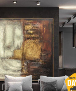 Brown Abstract Painting Gold Leaf Art Oversized Gold Paintings on Canvas Extra Large Original Abstract Painting Office Decor Art | AUTUMN COVER 32"x32"