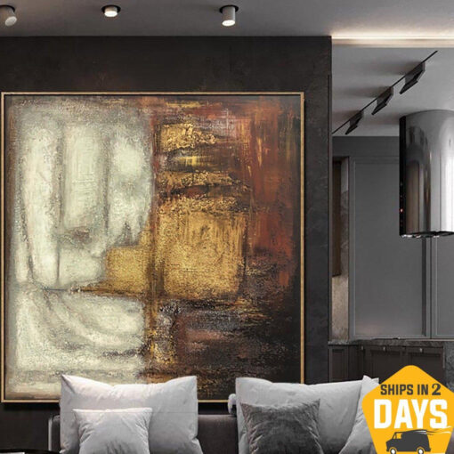 Buy Brown Abstract Painting Gold Leaf Art Oversized Gold Paintings on Canvas Extra Large Original Abstract Painting Office Decor Art | AUTUMN COVER 32"x32" online shopping cheap