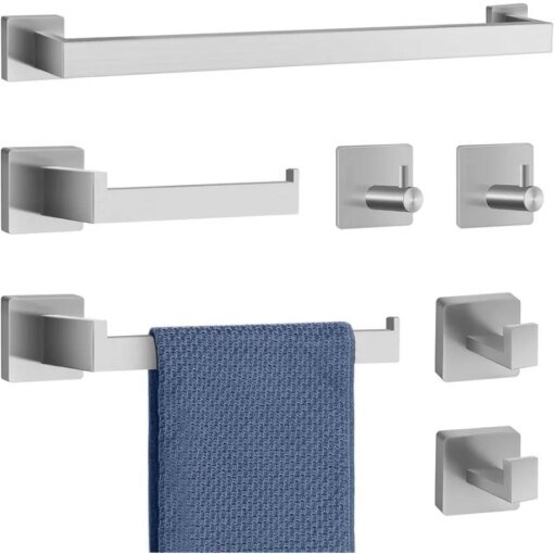 Buy Brushed Nickel Bathroom Hardware Set 7 Piece Square Towel Bar Set 23-Inch online shopping cheap