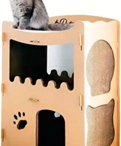 Cardboard Cat Villa, Indoor and Outdoor Cat House, Cat Scratcher Cardboard Tower, Modern Cat , Planet-Friendly Cat Playground, G