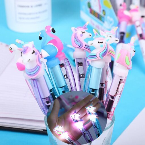 Buy Cartoon Unicorn with Light Pen Creative Cute Luminous Ballpoint Pen Student Stationery Writing School Supplies Tool 1pcs online shopping cheap