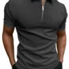 Buy Caziffer Men s Collared Classic Tops Golf Shirts Casual Short Sleeve Summer Zip up Shirt Solid Color Slim Fit online shopping cheap