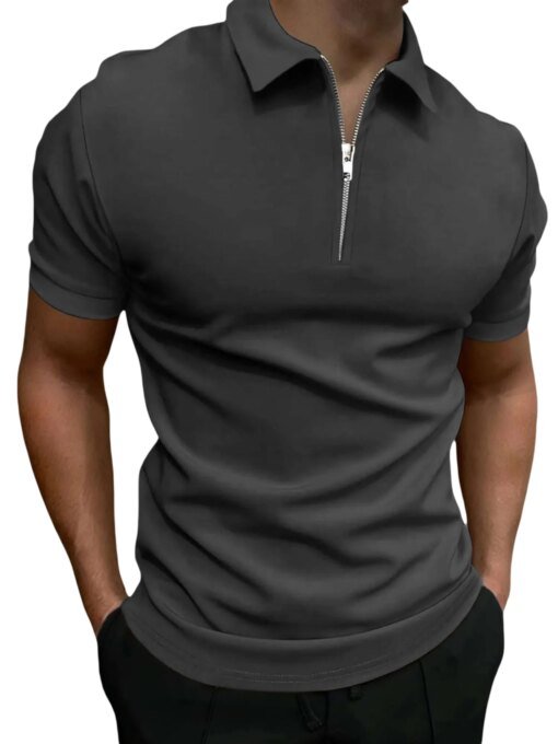 Buy Caziffer Men s Collared Classic Tops Golf Shirts Casual Short Sleeve Summer Zip up Shirt Solid Color Slim Fit online shopping cheap
