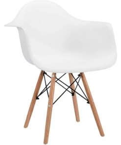 Century Modern DSW Molded Shell Lounge Plastic Arm Chair for Living, Bedroom, Kitchen, Dining, Waiting Room, Set of 1, White
