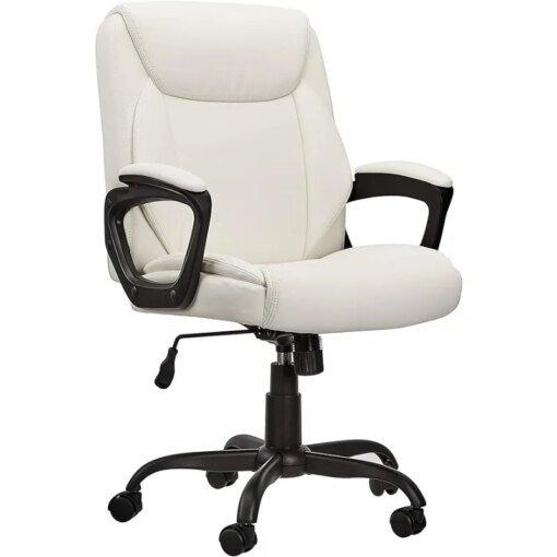 Buy Classic Puresoft PU Padded Mid-Back Office Computer Desk Chair with Armrest - Cream