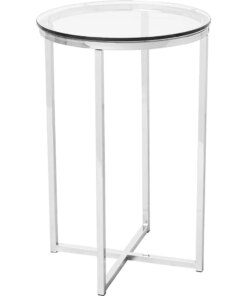 Coffee Table 16 Inch Modern Glass Top Round Accent Table With X Base Furniture Free Shipping Glass and Chrome Tables Side Living