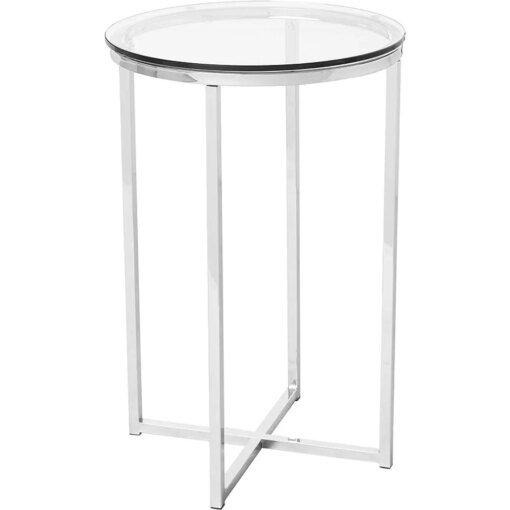 Buy Coffee Table 16 Inch Modern Glass Top Round Accent Table With X Base Furniture Free Shipping Glass and Chrome Tables Side Living online shopping cheap