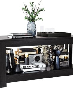 Coffee Table, 2-Tier Rectangular Small Coffee Table, Living Room Table, Sturdy Frame, Scratch/Stain/Water Resistant Farmhouse Co