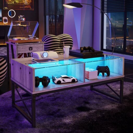 Buy Coffee Table With LED Lights And Glass Shelf